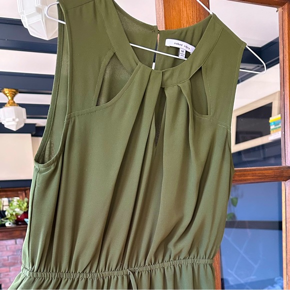 Olive green dress with collar cut outs - Picture 2 of 7
